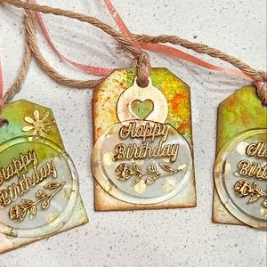 Birthday tags with wax seal emblem